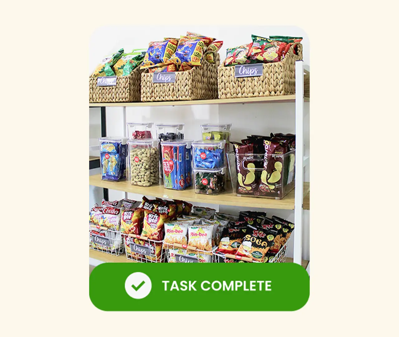 Organized pantry shelf - photo verification